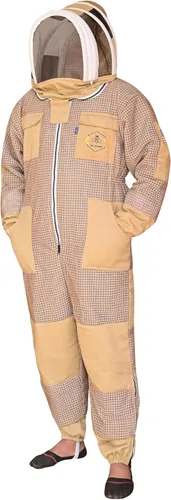 Miniatura 7 de Traje de abeja de 3 capas con velo de esgrima un par de guantes a prueba de picaduras traje de apicultura ventilado Caqui