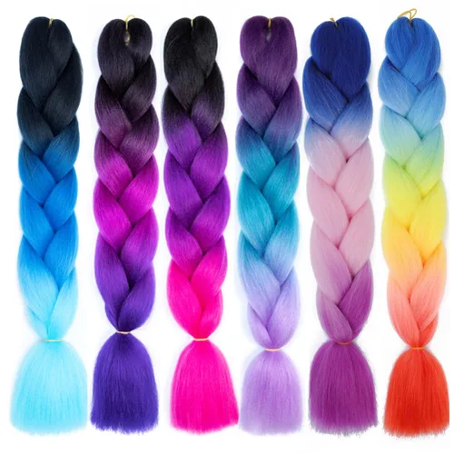 Miniatura 92 de Xiaofeng Extensiones de cabello trenzado coloridas Ombre de 61 cm, 3 unidades, trenzas Jumbo de alta temperatura para trenzas en zigzag y trenzas