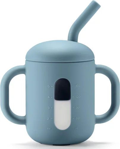 Miniatura 11 de CLYMENE Taza de entrenamiento de silicona con popote y asas, taza para beber para bebé, taza para beber agua para bebés y niños pequeños de 6 meses