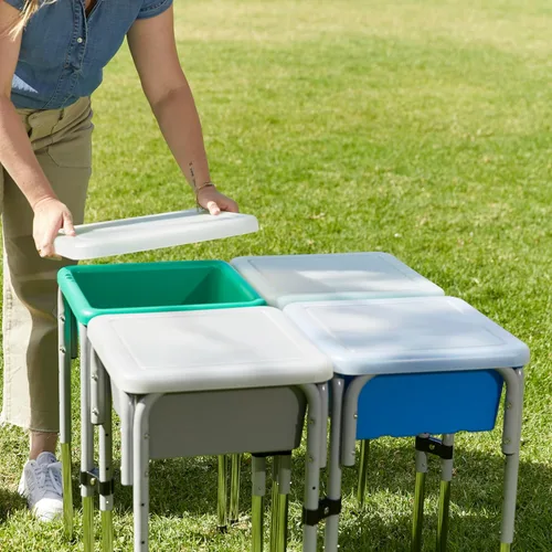 Miniatura 12 de ECR4Kids Mesa de juego ajustable para arena y agua de 4 estaciones, contenedores sensoriales, contemporánea