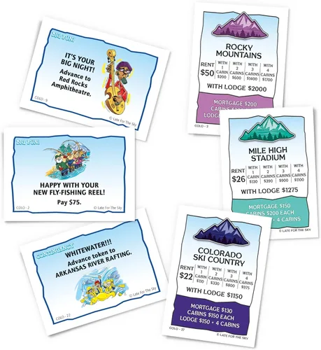 Miniatura 4 de Late for The Sky Colorado-Opoly Juego de mesa – Colorado Travel Family Game Night, estrategia comercial de propiedades, hecho en Estados Unidos, 2-6