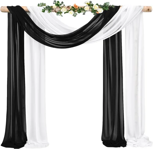 Miniatura 31 de Cortinas de arco de boda, 8 paneles de 28" x 20 pies, cortinas de tela de gasa blanca para ceremonia y recepción Blanco