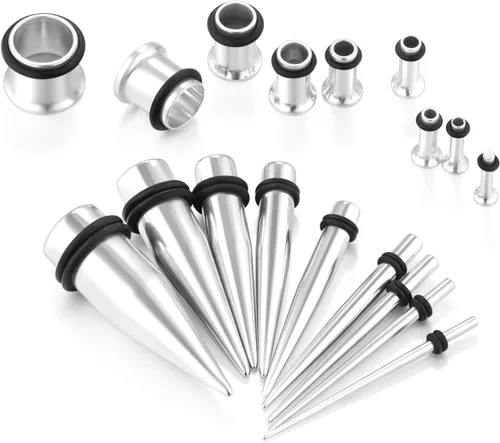 Miniatura 2 de vcmart 14G-00G - Kit de estiramiento de 36 piezas de calibre de oído, tapones cónicos, ojales, acero de grado de implante
