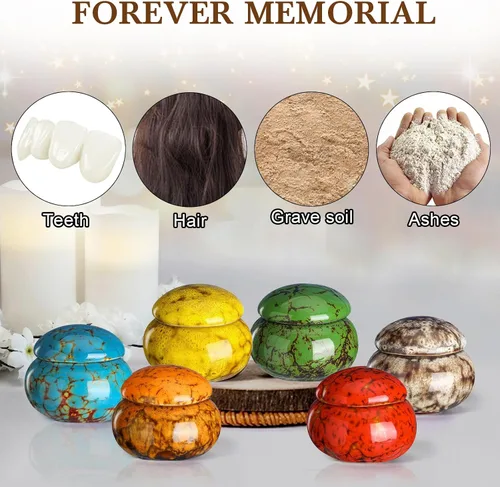 Miniatura 6 de CHONOVO Urnas pequeñas para cenizas humanas, juego de 6, urnas de recuerdo de cremación de 1.6 pulgadas para cenizas, mini urna decorativa