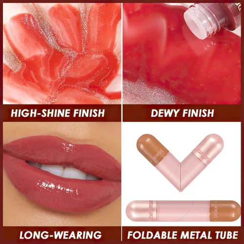 Miniatura 3 de MIELIKKI Brillo labial 2 en 1 de doble punta, lápiz labial líquido brillante brillante, aceite de labios hidratante, acabado húmedo, alto brillo