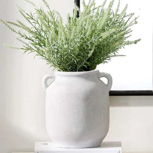 Miniatura 13 de Florero de cerámica para decoración del hogar - 7.6 pulgadas, jarrones rústicos de granja de mesa con asa, decoración de sala de estar, cerámica
