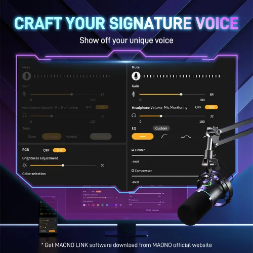 Miniatura 3 de MAONO Kit de micrófono dinámico XLR/USB, paquete de micrófono RGB para juegos para podcast Studio Streaming Grabación Vocal PD200X+BA20 Negro