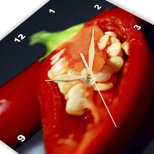 Miniatura 3 de 3dRose dpp_46799_1 Capsicum Seeds - Reloj de pared con chile y pimienta, 10 x 10 pulgadas, color rojo