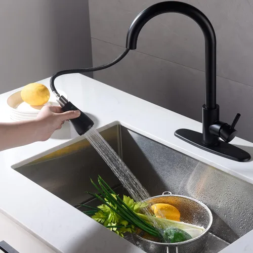 Miniatura 5 de Grifo de repuesto para fregadero de cocina, color negro, 3 funciones (flujo/pulverización/hoja de agua) Boquilla rociadora con válvula de retención