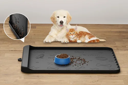 Tapete para Comida de Perro - Tapete de Silicona para Perro para Comida y Agua - 28" x 20" Tapetes de Alimentación para Mascotas con Bolsillo de