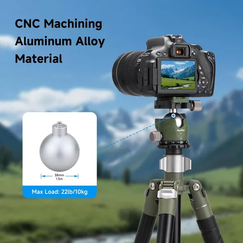 Miniatura 7 de AVELLA V1 - Trípode de cámara DSLR con cabezal de bola de 38MM, giro de 360 grados, diseño de ranura en U, para cámaras Canon Nikon Sony Olympus