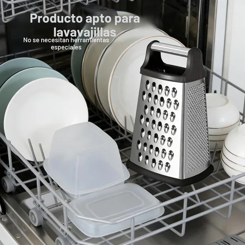 Miniatura 4 de Ourokhome Rallador de queso, rallador de caja de mano con recipiente y tapa, acero inoxidable de 4 lados para cocina, juliena ondulada, rebanadora