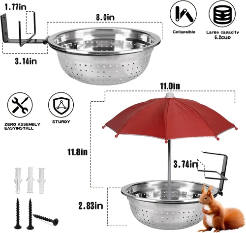 Miniatura 6 de Comederos de ardillas removibles para exterior - Comedero de ardillas de metal para alimentar maíz, regalos para ardillas - Fácil de instalar El