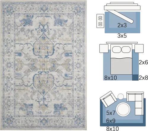 Miniatura 114 de jinchan Lima - Alfombra simétrica floral geométrica lavable, alfombra de entrada de medio círculo de 2 x 3, alfombra de media luna, suave y Azul