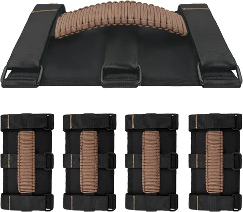 Miniatura 18 de Asas de Agarre para Jeep, Paquete de 4, Asas de Agarre de Barra Enrollable de Paracord para Jeep Wrangler para JK TJ JL CJ YJ JKU JLU y Gladiator