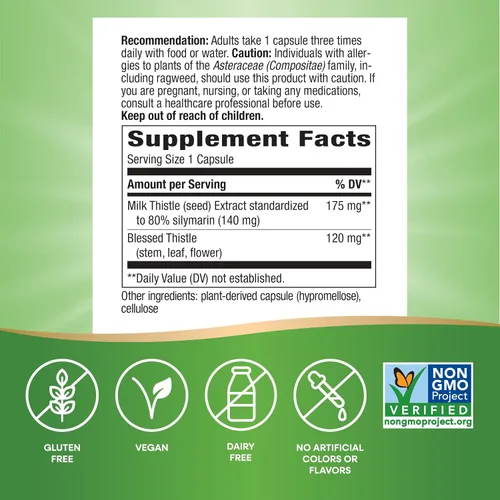 Miniatura 2 de Nature's Way Cardo mariano, apoya la función hepática y las vías de desintoxicación*, 175 mg de extracto de semilla de cardo mariano estandarizado