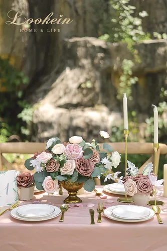 Miniatura 3 de Lookein Flores artificiales para decoración de boda, ramo de novia, centros de mesa, coronas de flores, decoración del pasillo, decoración