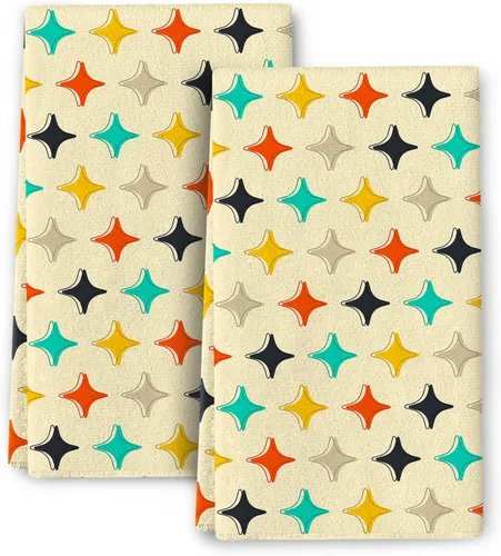 Juego de Toallas de Cocina Decorativas de Estrellas Modernas de Mediados de Siglo Retro Toallas de Mano Absorbentes Vintage en Amarillo Toallas de