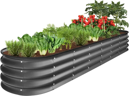 Best Choice Products Cama de jardín elevada de metal para exteriores de 8 x 2 x 1 pies, maceta ovalada de raíces profundas para verduras, flores,