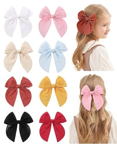 Miniatura 11 de 20 Lazos para el Cabello de Niñas Bebé Fable de 5.5 Pulgadas, Pinzas de Cocodrilo de Algodón y Lino, Accesorios Grandes Neutros Hechos a Mano