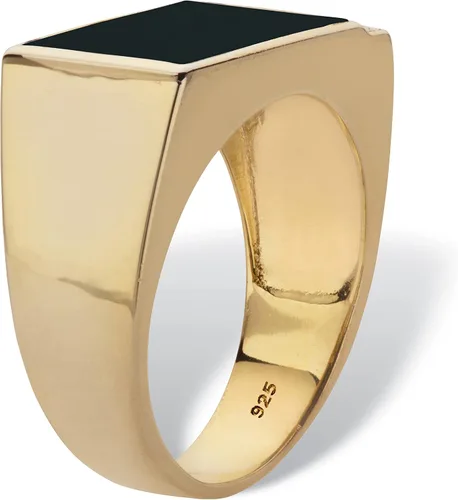 Miniatura 2 de PalmBeach Men's Yellow Gold-plated Sterling Silver Emerald Cut Natural Black Onyx and Diamond Accent Ring Sizes 8-13
