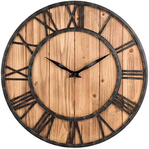 Wall Clock,18/23-Inch Rustic Vintage Metal & Wood Silent Non-Ticking Decorative Wall Clock with Large Roman Numerals - Outdoor Wall Clock(B)