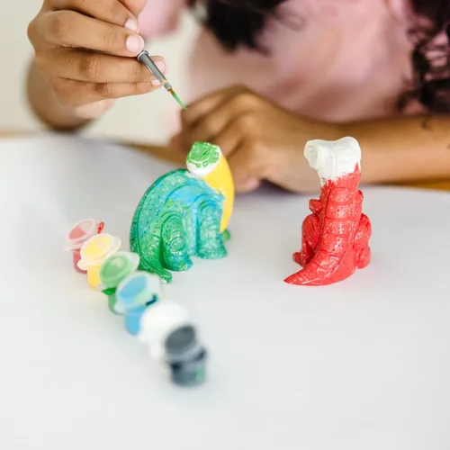 Miniatura 4 de Melissa & Doug Decorate-Your-Own Dinosaur, kit de artesañías de figuras; 2 dinosaurios de resina sólida pintada