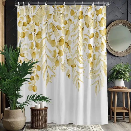 Miniatura 18 de KAIRA Cortina de ducha de eucalipto negro con diseño clásico y moderno, hojas de plantas de acuarela con diseño floral, decoración de baño, 72 x 72