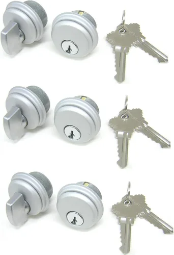 Miniatura 19 de Cerraduras de cilindro, cerradura de puerta comercial, estilo Adams Rite, resistente, 2 llaves (doble cilindro, aluminio plateado, paquete de 4)