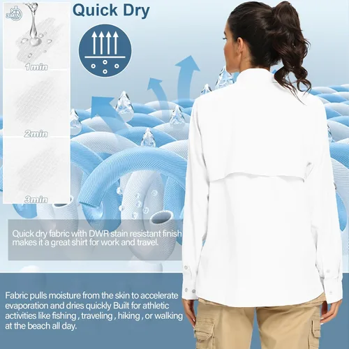 Miniatura 3 de Camisas de manga larga UPF 50 para mujer, protección solar UV, safari, secado rápido, pesca, senderismo, viajes