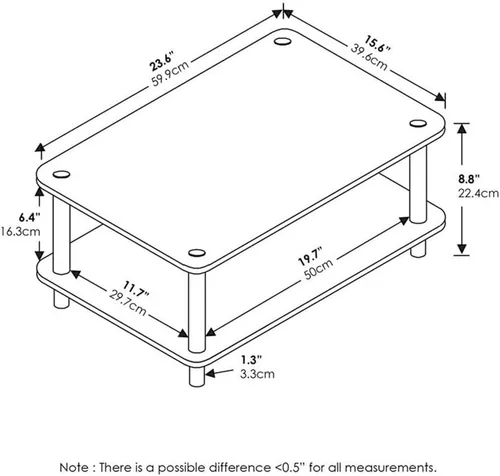 Miniatura 2 de Furinno 11172 Mesa de centro Just de 2 niveles sin herramientas, color blanco con tubo blanco