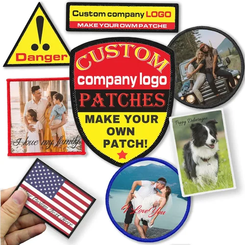 Parches personalizados con nombre personalizado con borde Merrowed para coser con gancho y bucle para planchar para añadir tu foto/logotipo/texto 2