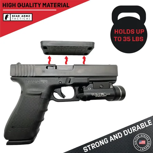 Miniatura 4 de Soporte magnético para pistola y funda para vehículo y hogar I recubierto de goma con respaldo adhesivo I 35 libras clasificado I accesorio de arma