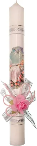 Recuerdo de vela pascual de bautismo de 12 pulgadas, gran regalo católico para bautismo o bebé recién nacido, rosa azul, rosa o blanca con cintas de