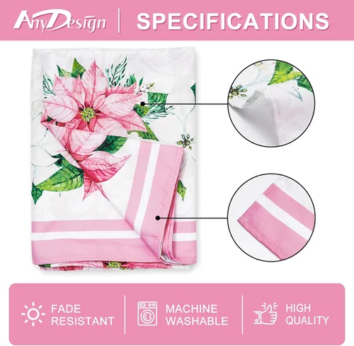 Miniatura 7 de Mantel navideño rectangular de 60 x 104 pulgadas, diseño de flor de pascua rosa con acuarela