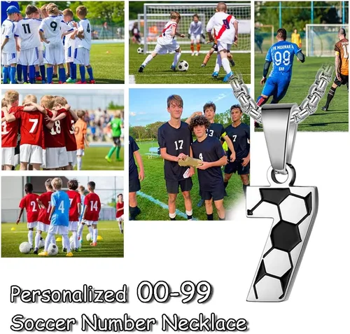Miniatura 5 de ZRAY Collar de número de fútbol para niños, colgante de fútbol de acero inoxidable, cadena de plata de 22+2 pulgadas, regalo de fútbol personalizado