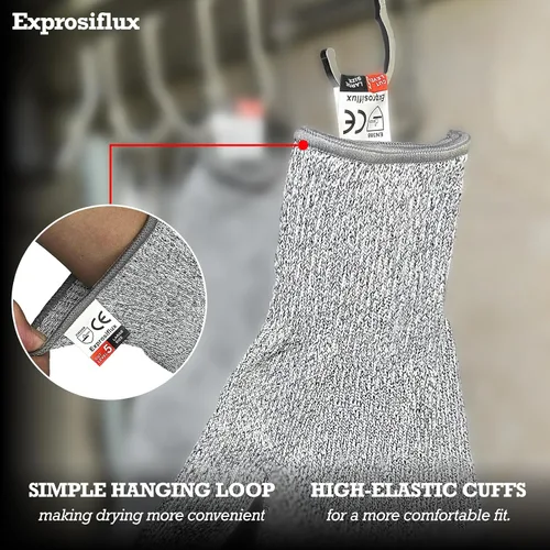 Miniatura 7 de 2 pares de guantes de trabajo resistentes a los cortes EN388 Nivel 5 – Protección de alto rendimiento, aptos para alimentos y lavables a máquina