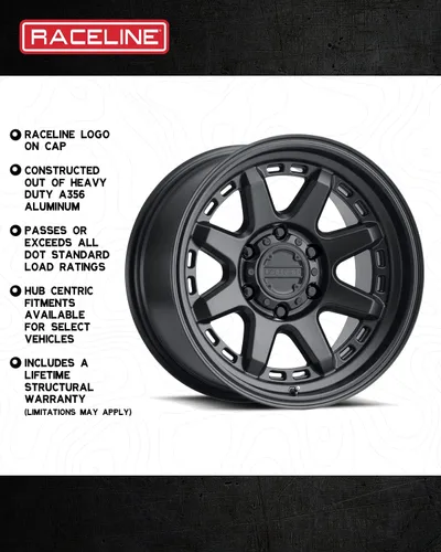 Miniatura 4 de Raceline Ruedas 947B SCOUT Rueda Negro Satinado 16X8"6X139.7 Patrón de Perno 0.000 in Offset/(4.5"B/S) 8 Radios Aluminio Ruedas de Coche