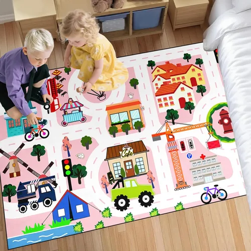 Miniatura 9 de Alfombra de mapa de ruta para niños, alfombras para niños para sala de juegos, alfombras de automóvil para niños, tapetes de juego para piso
