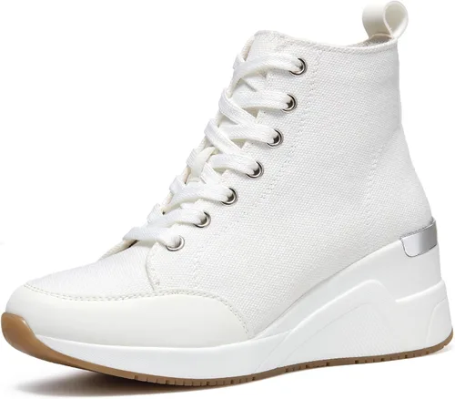 Cestfini Graffiti - Tenis altos para mujer, transpirables, color blanco y negro, con plataforma, con cordones, zapatos de lona para mujer