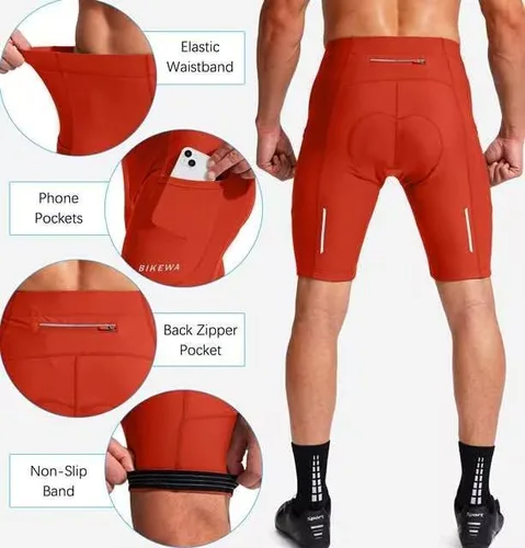 Miniatura 5 de Bikewa - Pantalones cortos de ciclismo para hombre, con acolchado 3D, para ciclismo de carretera o montaña, FPU 50+, bolsillos con cremallera