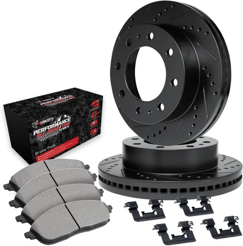 R1 Concepts Frenos traseros y rotores | Hardware incluido | Kit de pastillas de freno y rotores traseros Off-Road/Remolque | Compatible con