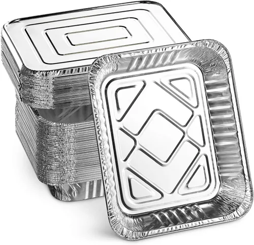 MontoPack Bandejas de aluminio de lámina de 9 x 13, tamaño medio, con tapas | [Paquete de 20] Latas para chafar de tamaño estándar premium para