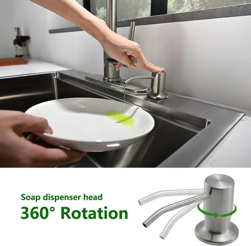 Miniatura 3 de Dispensador de jabón integrado para fregadero de cocina, cabezal de bomba de encimera de níquel cepillado de acero inoxidable, dispensador de loción