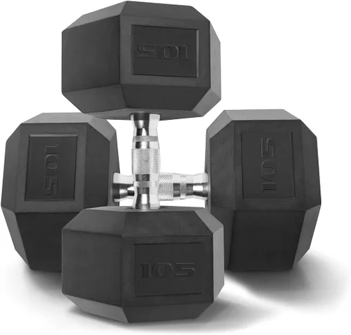 Miniatura 13 de WF Athletic Supply Mancuernas hexagonales con revestimiento de goma con mango cromado contorneado, entrenamiento de cuerpo completo y entrenamiento