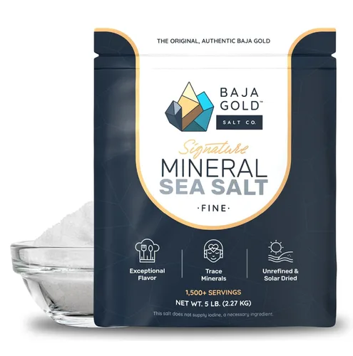 Baja Gold Sal marina mineral - Recomendada por Gary Brecka - Sal auténtica de grano fino para cocinar y hornear | Sal natural de Baja para usos