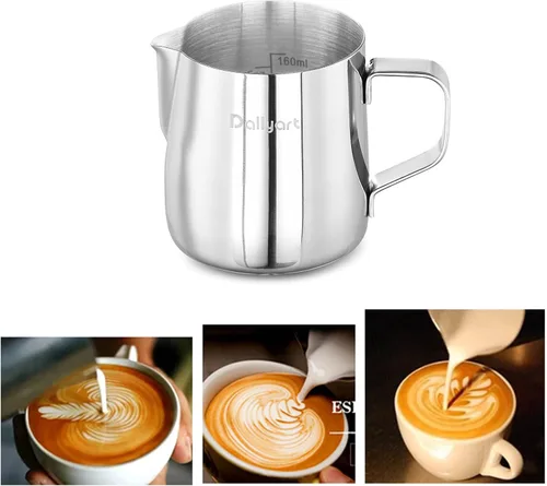 Miniatura 7 de Dailyart - Jarra espumadora de leche de 6.8 oz/6.8 fl oz, acero inoxidable 304, con escala interna, accesorios de espresso, jarras espumadoras