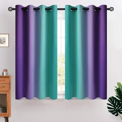 Miniatura 38 de COSVIYA Cortinas 100% Opacas Azul Degradado con Lazos Ajustables para Cocina Aislamiento Térmico Oscurecimiento de Habitación Cenefa con Bolsillo