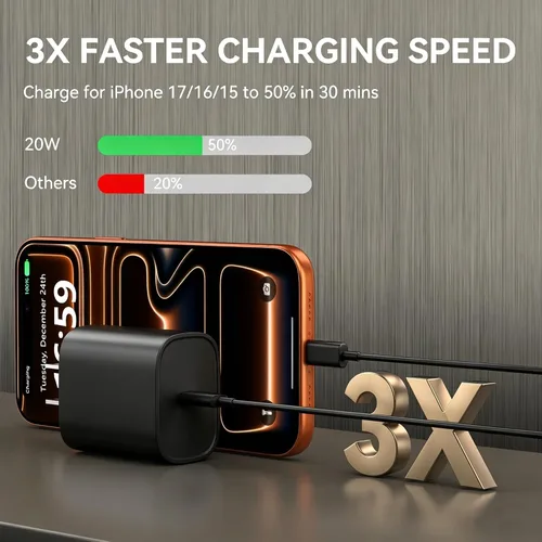 Miniatura 2 de Cargador de teléfono 17 16 15 de carga rápida, cable de carga USB C de 10 pies de largo con bloque de carga rápida de teléfono tipo C de 20 W