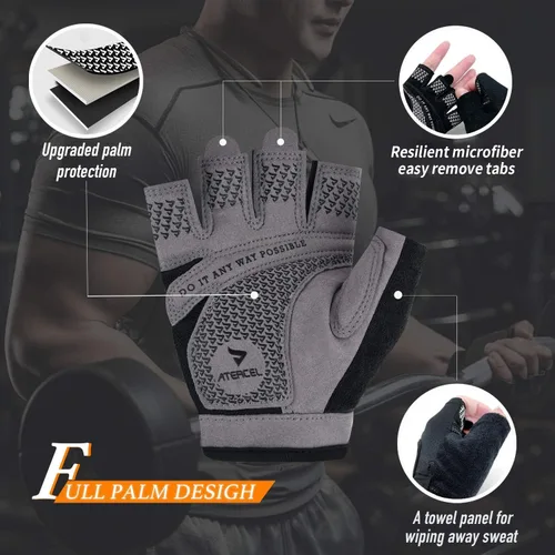 Miniatura 2 de ATERCEL Guantes de levantamiento de pesas, protección completa de la palma de la mano, guantes de entrenamiento para gimnasio, ciclismo, ejercicio